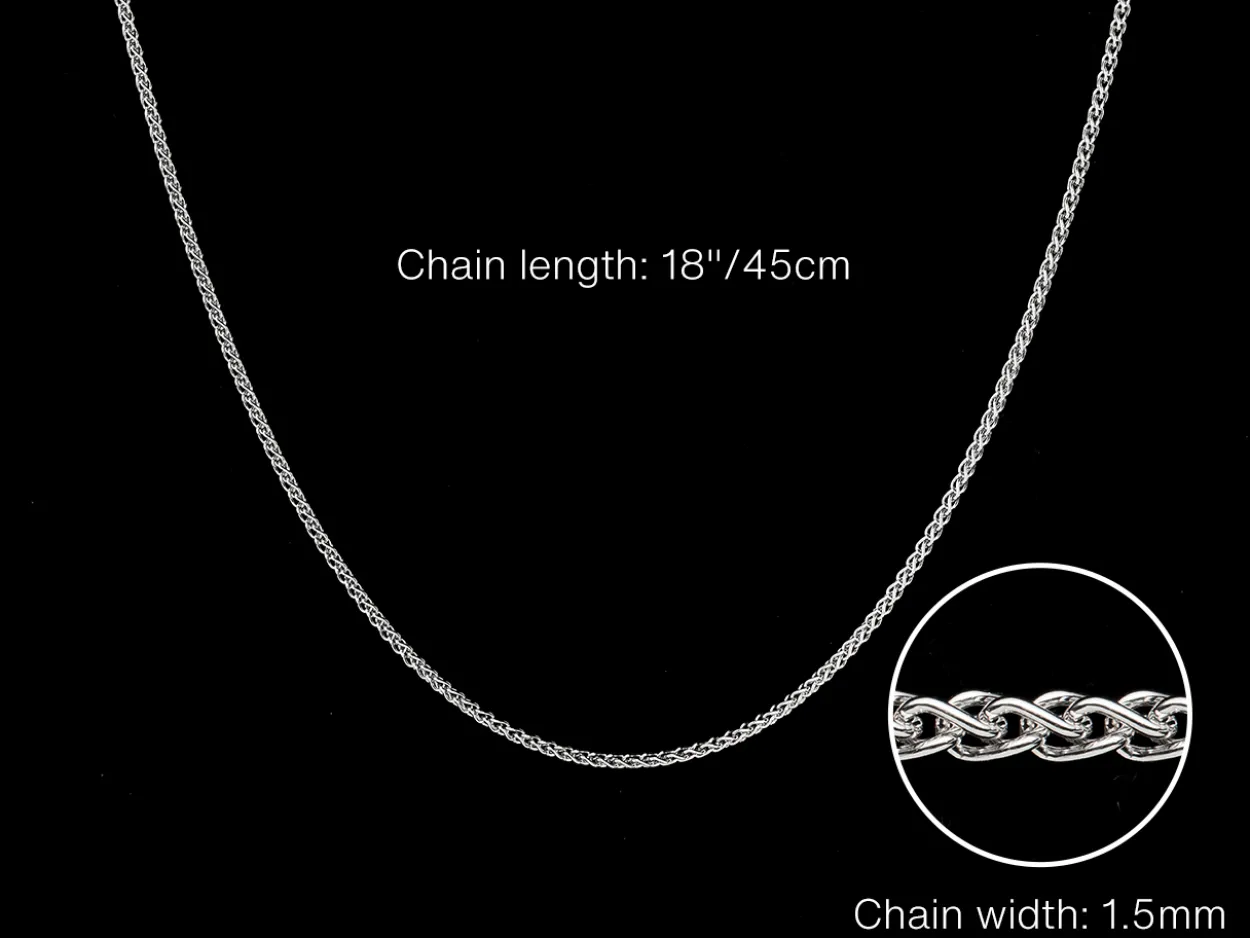 9ct White Gold 1.5mm Round Spiga Chain 18"/45cm Hallmarked