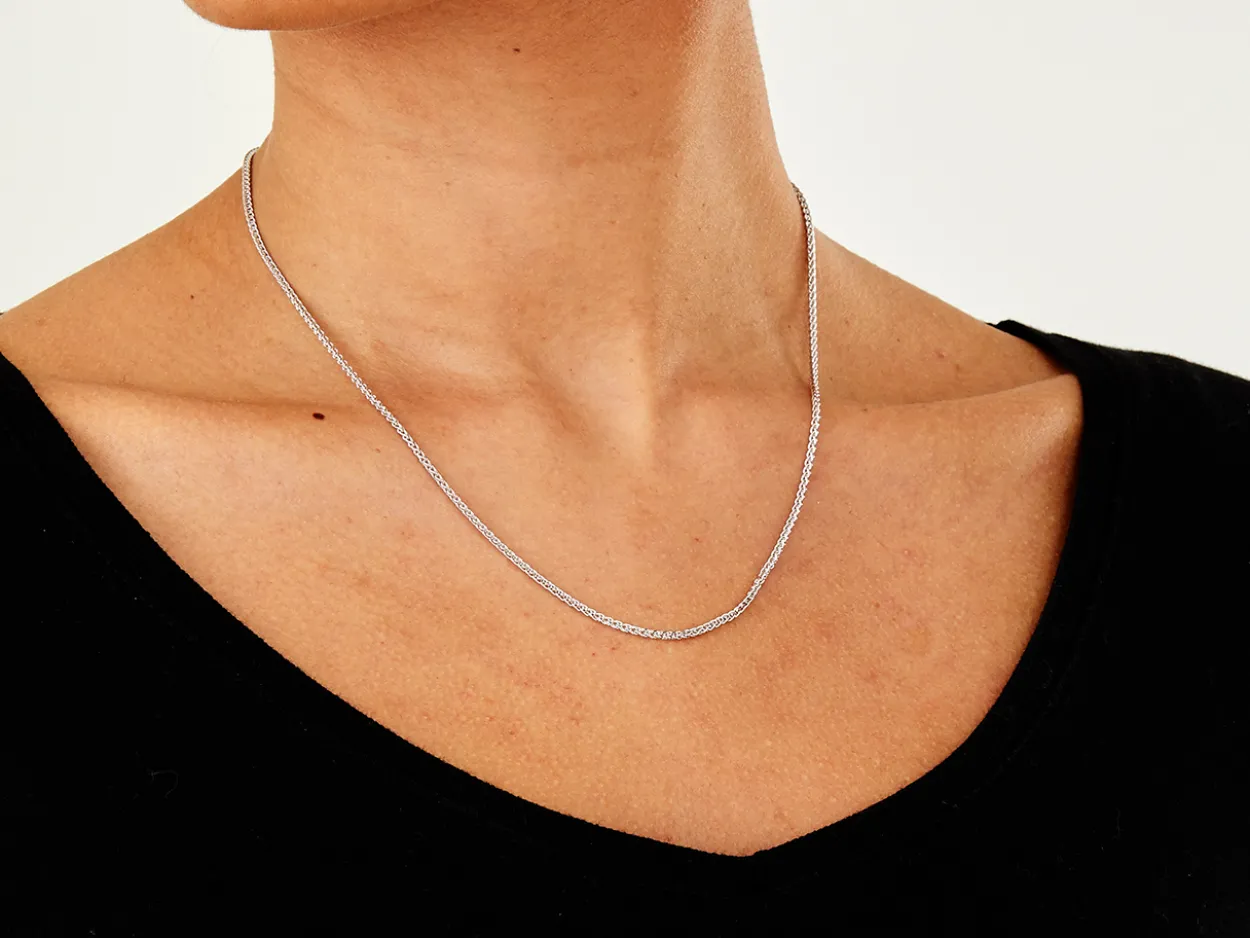 9ct White Gold 1.5mm Round Spiga Chain 18"/45cm Hallmarked