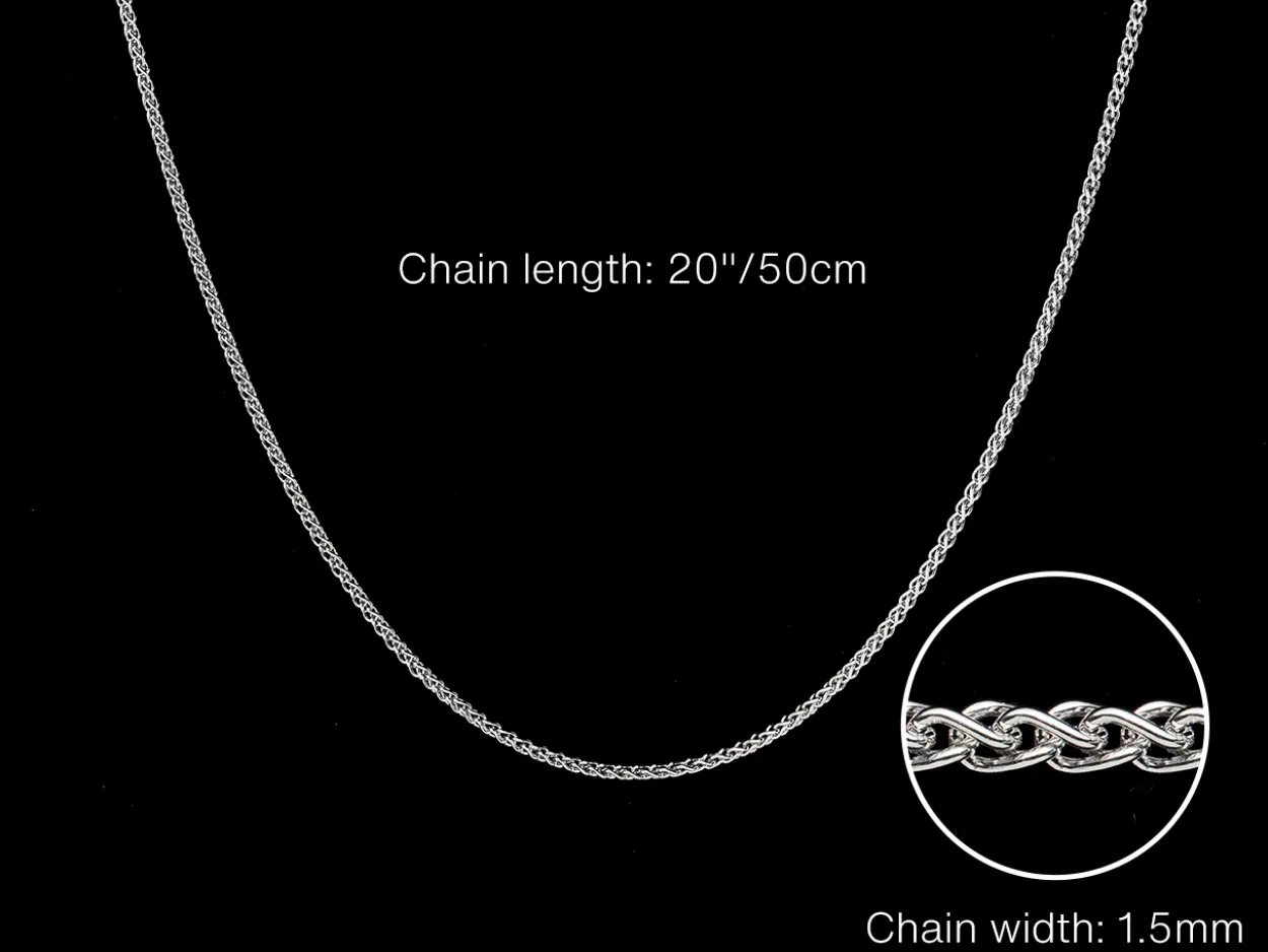 9ct White Gold 1.5mm Round Spiga Chain 20"/50cm Hallmarked