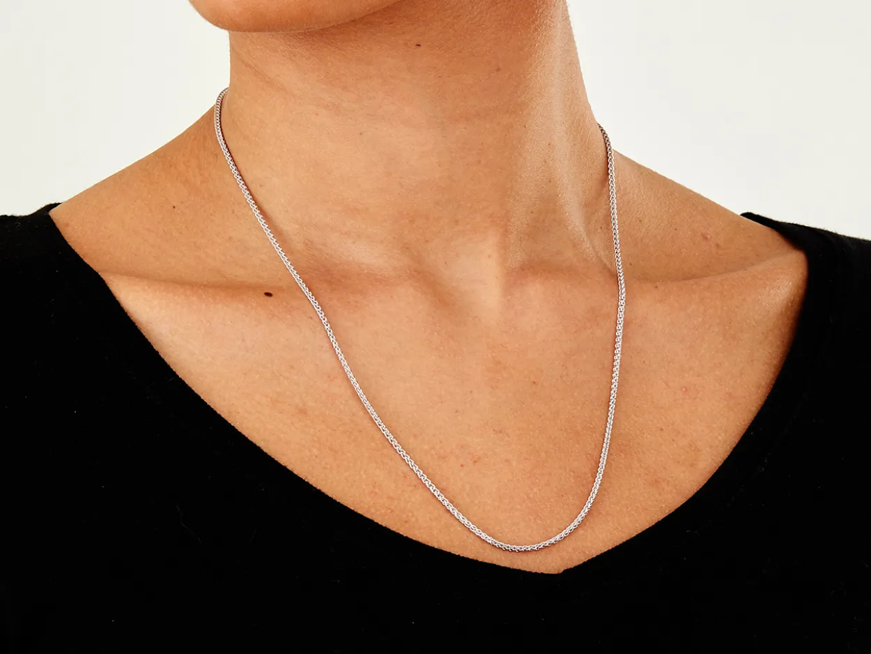 9ct White Gold 1.5mm Round Spiga Chain 20"/50cm Hallmarked