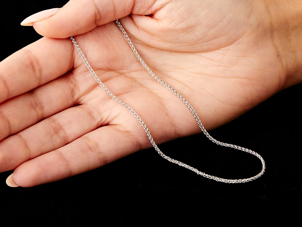 9ct White Gold 1.5mm Round Spiga Chain 20"/50cm Hallmarked