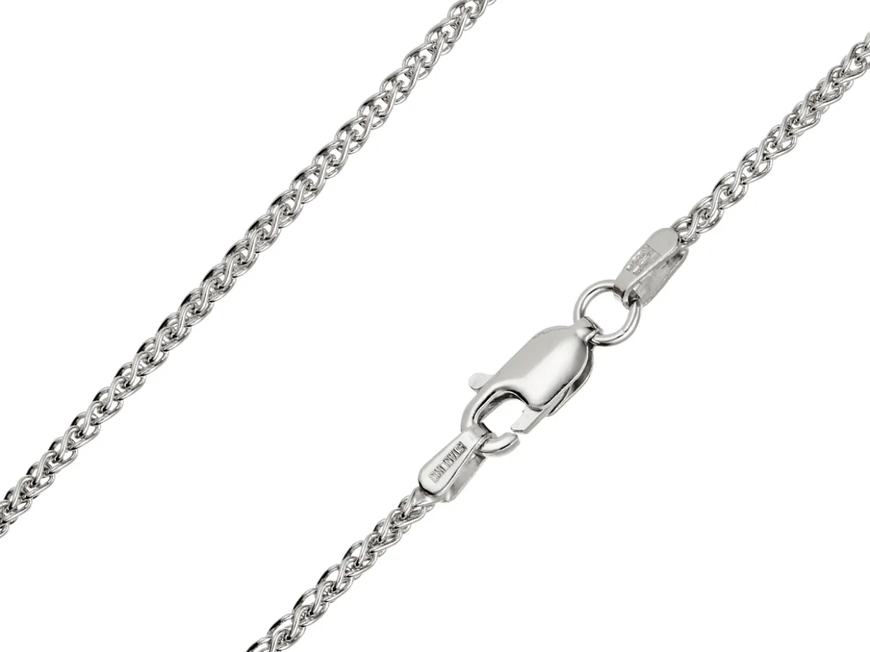 9ct White Gold 1.5mm Round Spiga Chain 16"/40cm Hallmarked