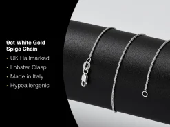 9ct White Gold 1.0mm Round Spiga Chain 18"/45cm Hallmarked