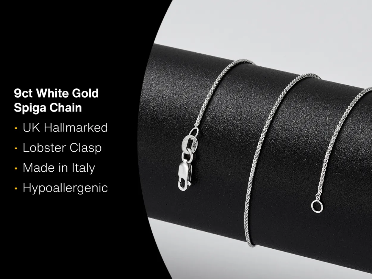 9ct White Gold 1.0mm Round Spiga Chain 18"/45cm Hallmarked