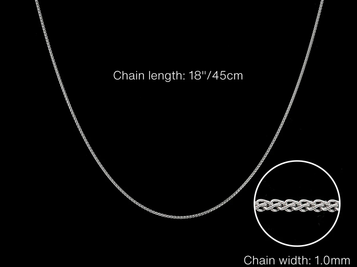 9ct White Gold 1.0mm Round Spiga Chain 18"/45cm Hallmarked