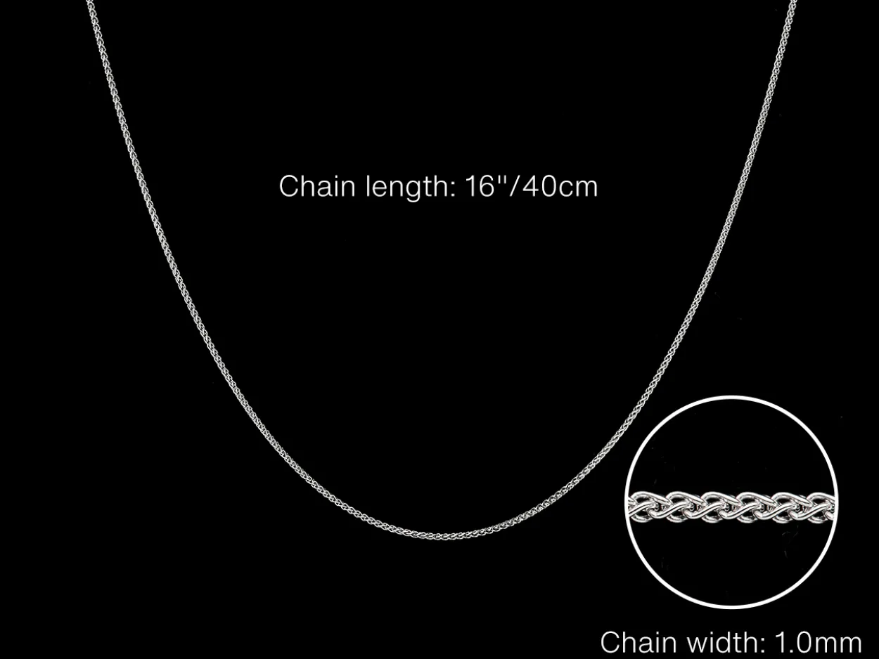 9ct White Gold 1.0mm Round Spiga Chain 16"/40cm Hallmarked