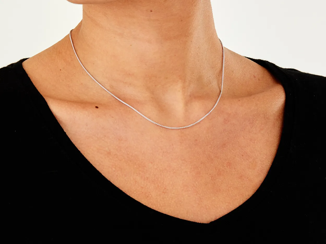 9ct White Gold 1.0mm Round Spiga Chain 16"/40cm Hallmarked