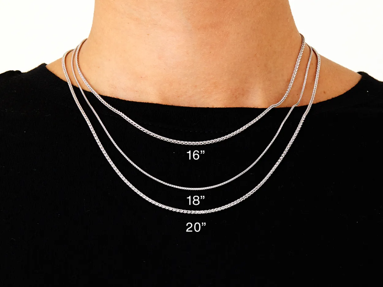 9ct White Gold 1.0mm Round Spiga Chain 16"/40cm Hallmarked