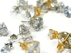 9ct White Gold 6mm Square Cubic Zirconia Basket Stud Earrings