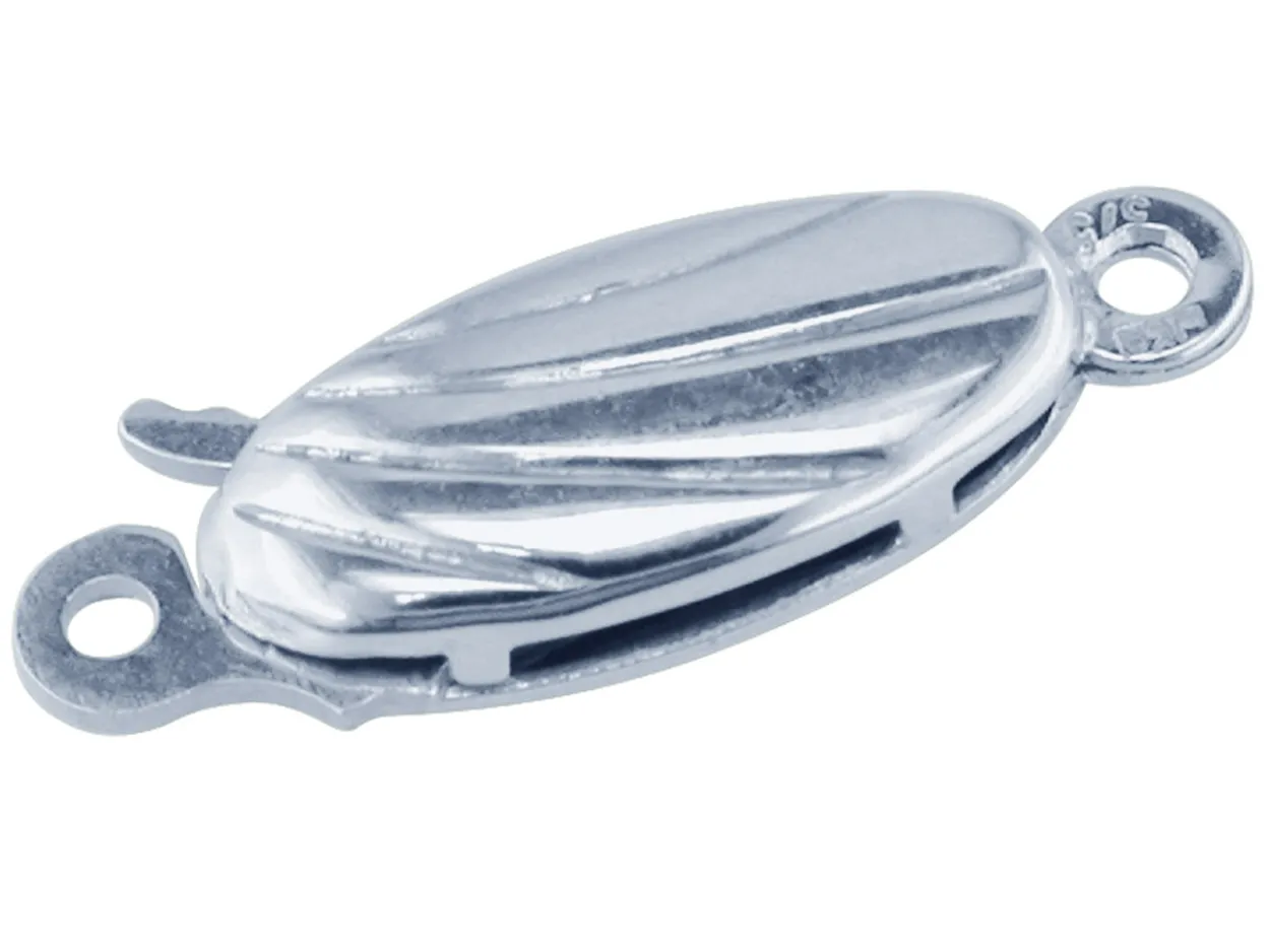 9ct White Gold 1 Row Oval Patterned Clasp, 12.00mm X 5.70mm