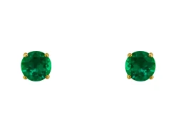9ct Yellow Gold Birthstone Earrings 5mm Round Created Emerald - May