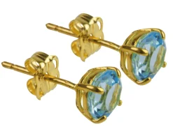 9ct Yellow Gold Birthstone Earrings 5mm Round Blue Topaz - March