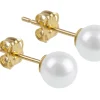 9ct Yellow Gold Birthstone Earrings 5mm Round Cultured Freshwater Pearl - June