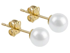 9ct Yellow Gold Birthstone Earrings 5mm Round Cultured Freshwater Pearl - June