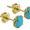 9ct Yellow Gold Birthstone Earrings 5mm Round Stabilised Turquoise Cabochon - December