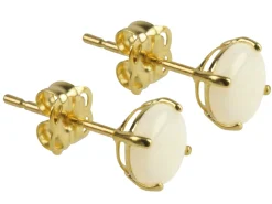 9ct Yellow Gold Birthstone Earrings 5mm Round Solid Opal - October