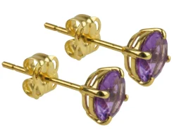 9ct Yellow Gold Birthstone Earrings 5mm Round Amethyst - February