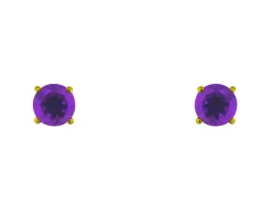 9ct Yellow Gold Birthstone Earrings 5mm Round Amethyst - February