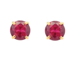 9ct Yellow Gold Birthstone Earrings 5mm Round Created Ruby - July