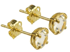 9ct Yellow Gold Birthstone Earrings 5mm Round White Topaz - April
