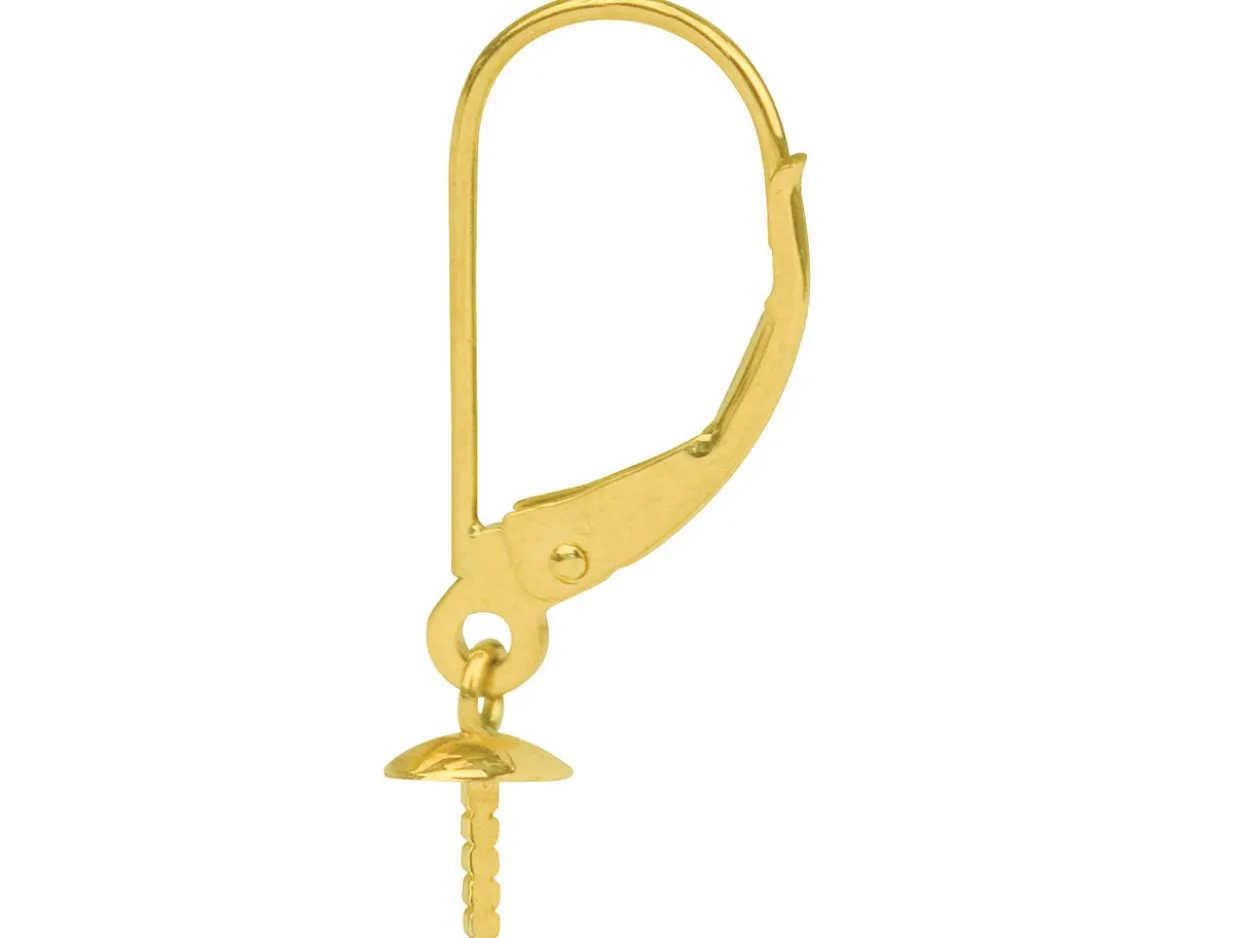 18ct Yellow Gold Continental Ear Wire, 3mm Cup, Plain Wire With A Drop Cup