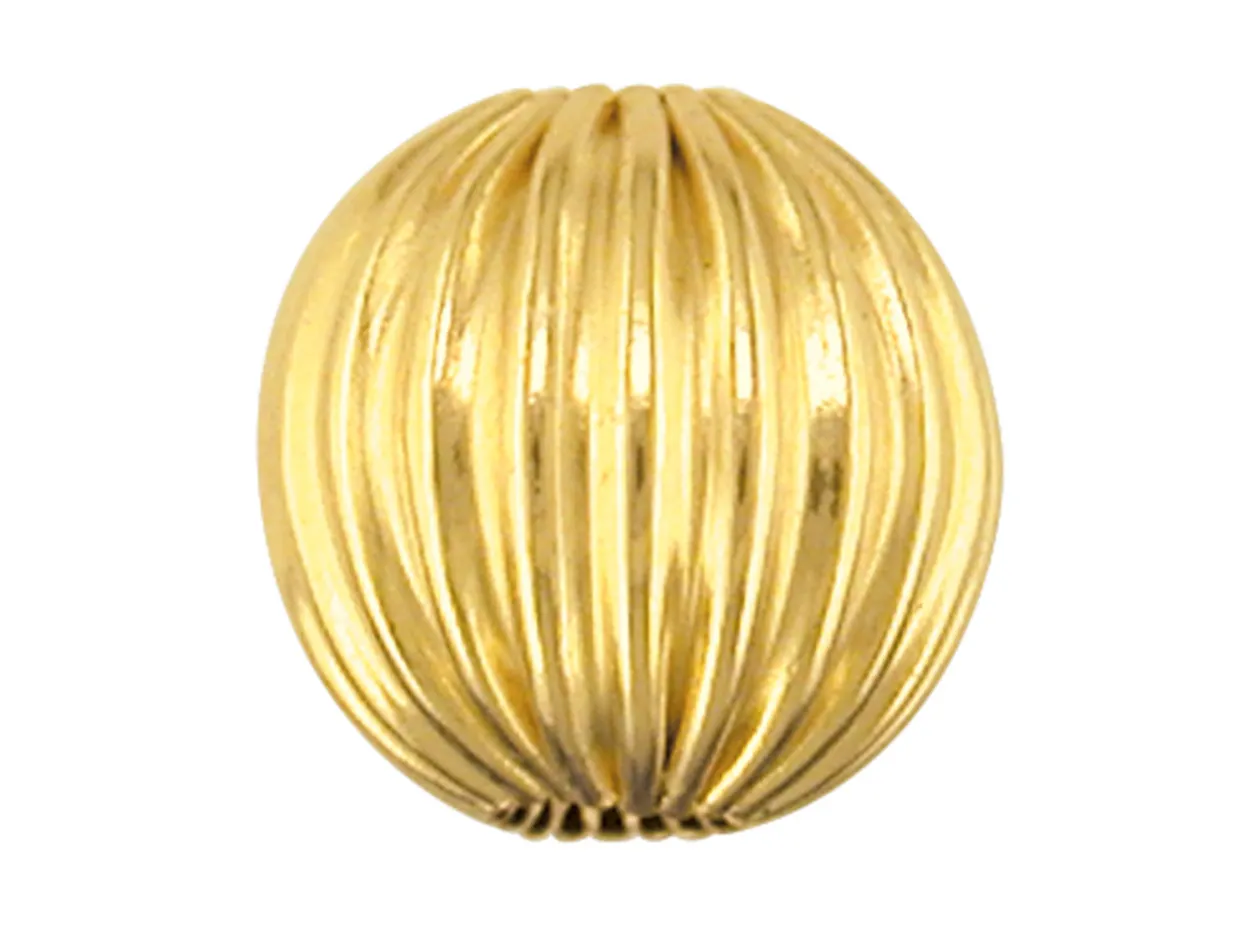 9ct Yellow Gold Corrugated Round 6mm 2 Hole Bead