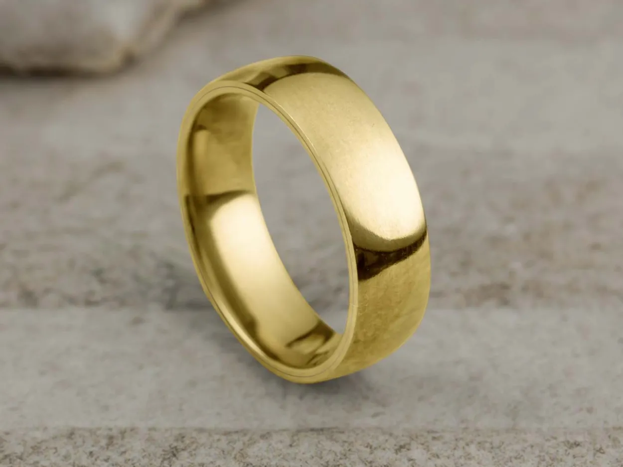 18ct Yellow Gold Court Wedding Ring 6.0mm, Size Y, 4.92g Super Lightweight, Laser Hallmarked, Wall Thickness 2.0mm, 100% Recycled Gold
