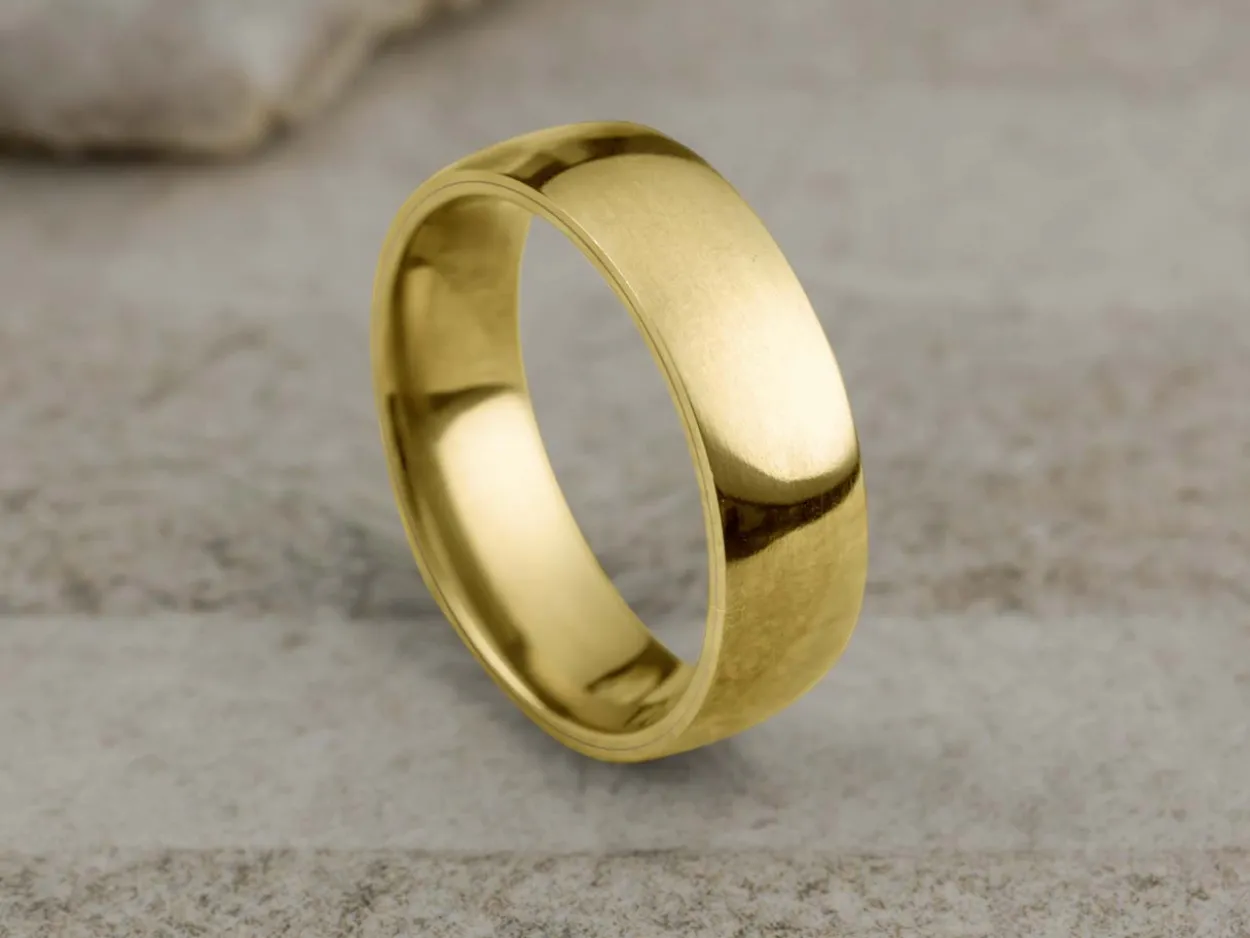 18ct Yellow Gold Court Wedding Ring 6.0mm, Size U, 4.62g Super Lightweight, Laser Hallmarked, Wall Thickness 2.0mm, 100% Recycled Gold