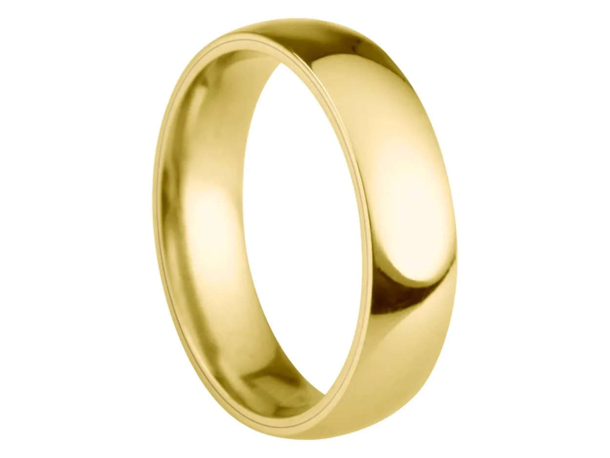 18ct Yellow Gold Court Wedding Ring 5.0mm, Size R, 3.50g Super Lightweight, Laser Hallmarked, Wall Thickness 1.8mm, 100% Recycled Gold