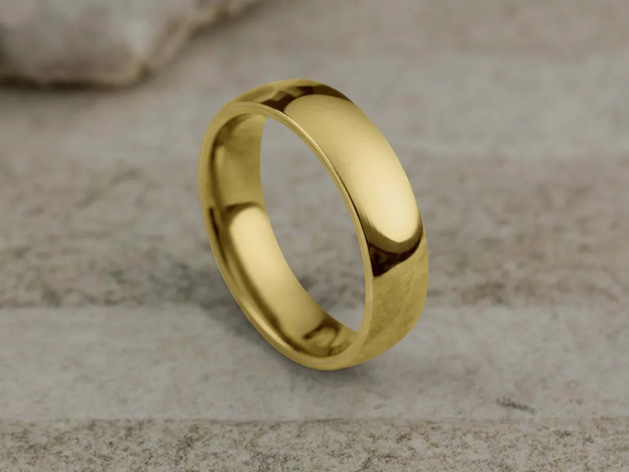 18ct Yellow Gold Court Wedding Ring 5.0mm, Size R, 3.50g Super Lightweight, Laser Hallmarked, Wall Thickness 1.8mm, 100% Recycled Gold