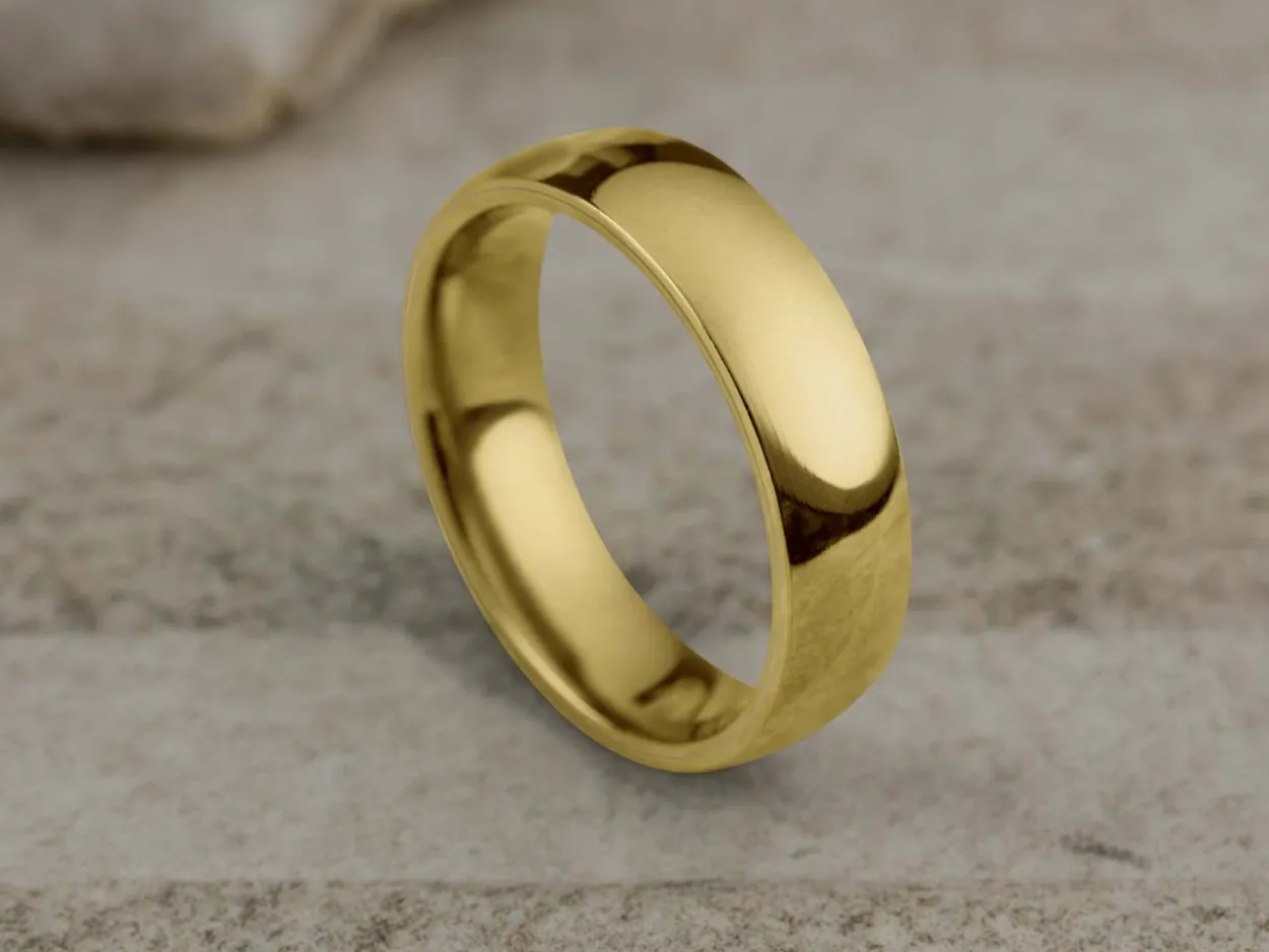18ct Yellow Gold Court Wedding Ring 5.0mm, Size Q, 3.44g Super Lightweight, Laser Hallmarked, Wall Thickness 1.8mm, 100% Recycled Gold