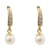 9ct Yellow Gold Drop Earrings With 4mm Fresh Water Pearl And Cubic Zirconia