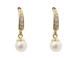 9ct Yellow Gold Drop Earrings With 4mm Fresh Water Pearl And Cubic Zirconia
