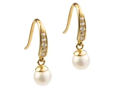 9ct Yellow Gold Drop Earrings With 4mm Fresh Water Pearl And Cubic Zirconia