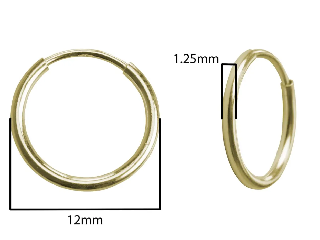 14ct Yellow Gold Filled 12.0mm Endless Sleeper Hoops, Pack Of 2