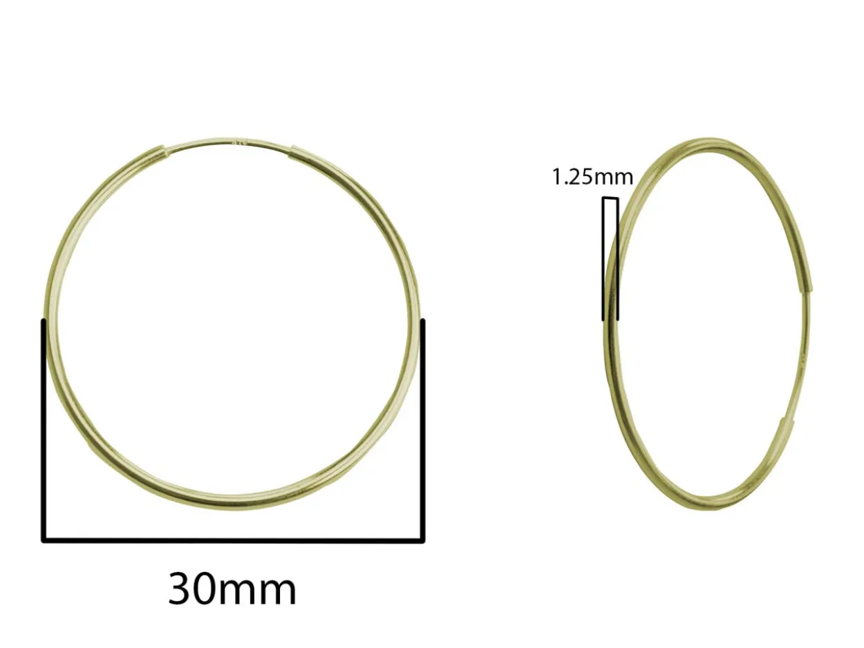 14ct Yellow Gold Filled 30.0mm Endless Hoops, Pack Of 2