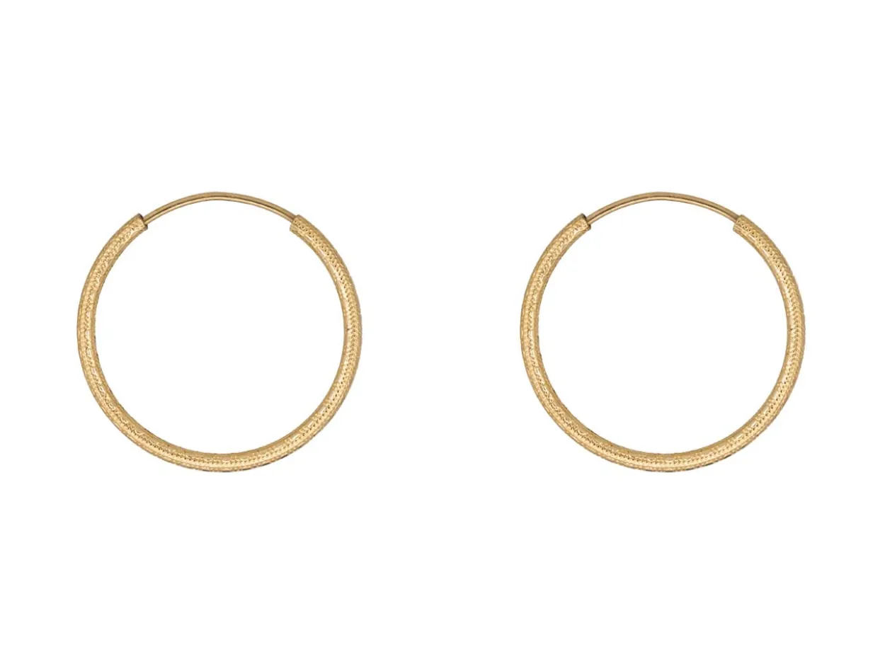 14ct Yellow Gold Filled 20mm Textured Endless Sleeper Hoop Earrings, Pack Of 2