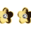 9ct Yellow Gold Flower Stud Earrings Set With Cubic Zirconia