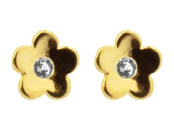 9ct Yellow Gold Flower Stud Earrings Set With Cubic Zirconia