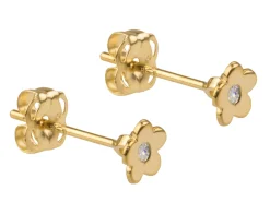 9ct Yellow Gold Flower Stud Earrings Set With Cubic Zirconia