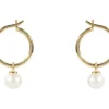9ct Yellow Gold Freshwater Pearl Drop Hoop Earrings Hallmarked