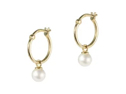 9ct Yellow Gold Freshwater Pearl Drop Hoop Earrings Hallmarked