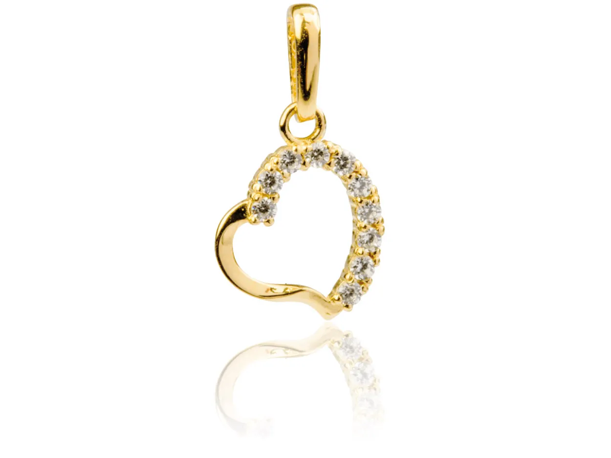 9ct Yellow Gold Heart Outline Pendant Half Set With Cubic Zirconia