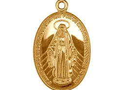 9ct Yellow Gold Miraculous Medal Pendant, 16.2mm X 0.8mm Double Sided Miraculous Medal Madonna, 100% Recycled Gold