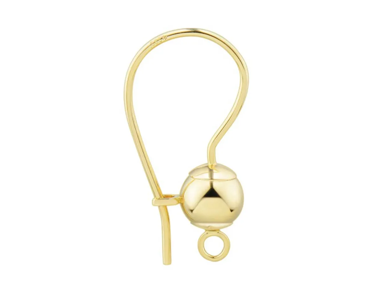 9ct Yellow Gold 5mm Ball Earring Hook Wire With Snapback Fitting