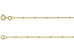 9ct Yellow Gold 0.9mm Curb Chain With Bead Station 18"/45cm Hallmarked