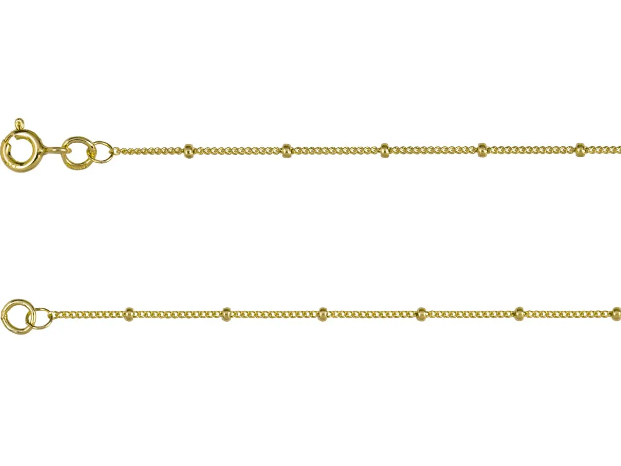 9ct Yellow Gold 0.9mm Curb Chain With Bead Station 16"/40cm Hallmarked