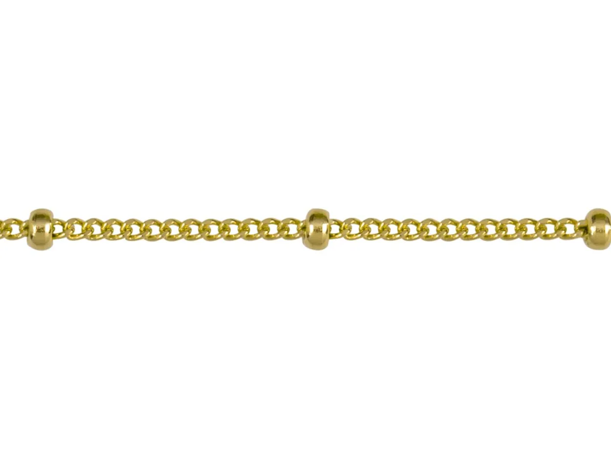 9ct Yellow Gold 0.9mm Curb Chain With Bead Station 16"/40cm Hallmarked