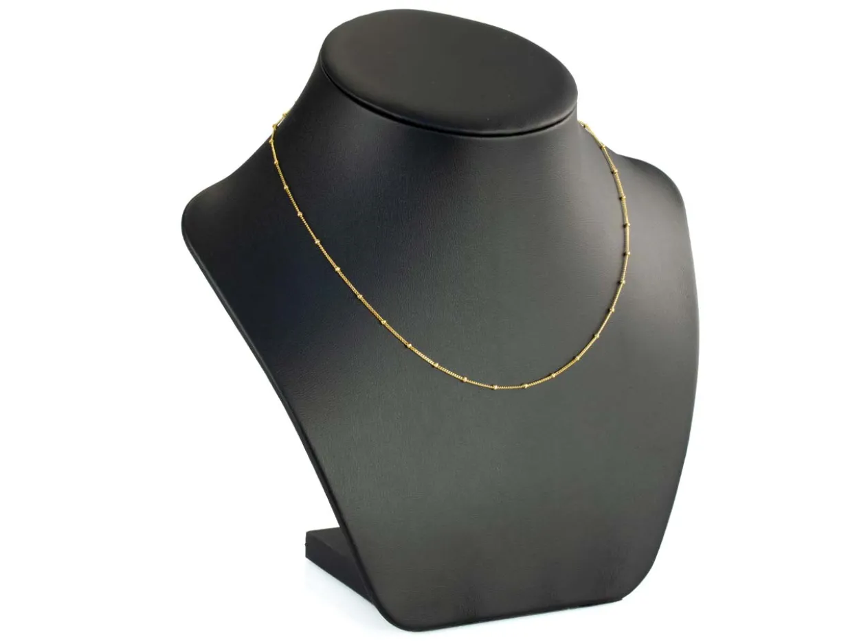 9ct Yellow Gold 0.9mm Curb Chain With Bead Station 16"/40cm Hallmarked