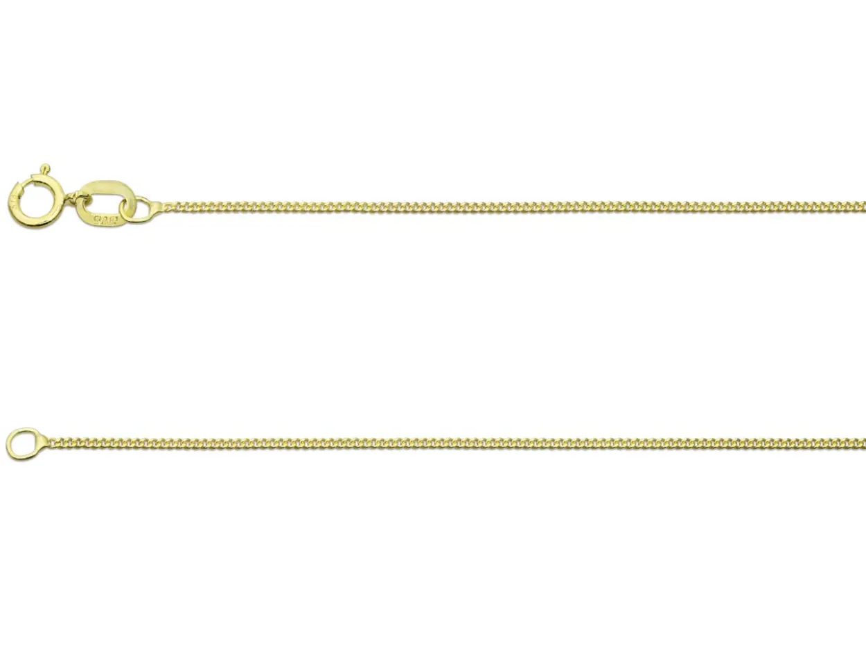9ct Yellow Gold 0.8mm Diamond Cut Curb Chain 20"/50cm Heavy Hallmarked